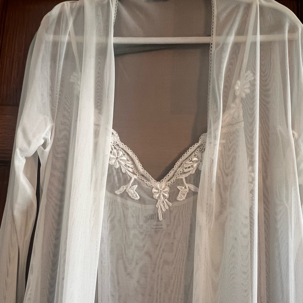 Vintage Janet Reger London Lingerie Peignoir  Off White Sheer& Gown Robe Size L